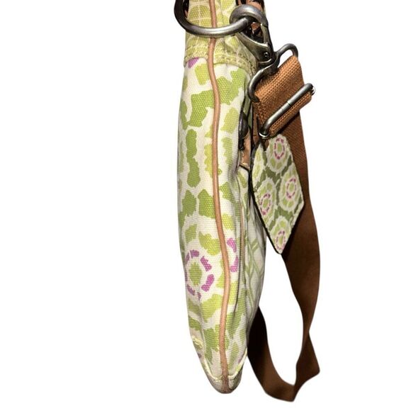 Spacious Fossil Purse‎ Canvas & Leather Trim Messenger Green with Brass headwear - Picture 12 of 16